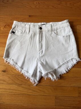 KanCan White High-Rise Frayed Hem Jean Shorts